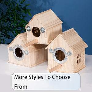 บ้านนกไม้เนื้อแข็งขนาดใหญ่ ดีไซน์ทันสมัยสำหรับกลางแจ้ง ลายสัตว์ บ้านสัตว์เลี้ยงสำหรับนกและสัตว์เล็ก เหมาะสำหรับห้องนั่งเล่น - Product Image 2