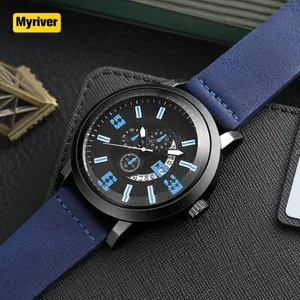 Myriverラグジュアリーステンレススチールケースカレンダーストップウォッチ防水メンズレジャークォーツ腕時計