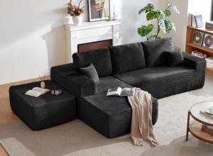 Sofá en forma de L comprimido, sofá seccional convertible moderno de pana, mueble plegable comprimido para el hogar con almacenamiento y ocio. - Product Image 6