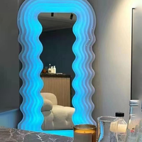 BOYIN Salon grande table de toilette avec lumière LED miroir de rasage miroir de maquillage table avec bande lumineuse LED matériel profil signe or