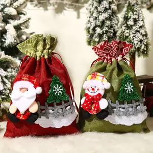 क्रिसमस सजावट प्यारा स्नोमैन बाड़ टोटे बैग कैंडी उपहार ड्रॉस्ट्रिंग जेब बच्चों की छुट्टी उपहार बैग