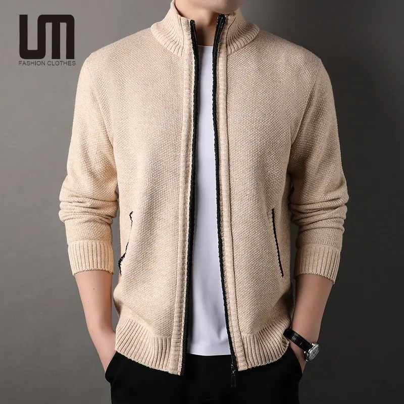 Liu Ming เสื้อสเวตเตอร์ถักมีซิปคอตั้ง2024ฤดูใบไม้ร่วงฤดูหนาวเสื้อสเวตเตอร์ถักไซส์ใหญ่