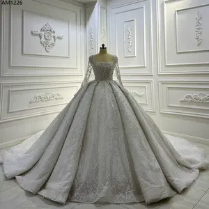 AM1226 robe de mariée de luxe en cristal, manches longues, robe de bal de princesse élégante