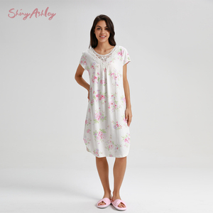 Shine ASHLEY Custom Ladies Floral <strong>Maxi</strong> Dress Printed Neckline Lace Lace High Quality Ladies Home Wear Ladies Fashion <strong>Nightdress</strong> - Product Image 2