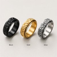 18K Vergoldeter Edelstahl Klassischer Wikinger-Charakter 3D Gravierter Fidget Spinner Ring Drehbar Stressabbau Drittanbieter
