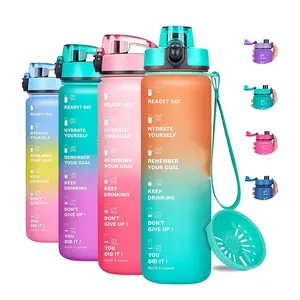 2023 Gym And Outdoor Camping Time Marker 1000ml Gallon Sports Motivational Water Bottle Frosted Plastic Water Bottle BPA Free