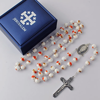Colliers gothiques, bijoux pour femmes, beau motif vert, chapelet religieux en céramique avec boîte carrée à cadeau bleu
