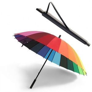 Grand parapluie manuel double usage en pongee, 24 baleines, diamètre ouvert 130 cm, poignée longue en EVA, résistant au vent, droit, couleur arc-en-ciel - Product Image 1