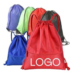 Sac à dos de sport personnalisé en polyester réutilisable avec cordon de serrage et éléments réfléchissants, idéal pour les cadeaux promotionnels - Product Image 1