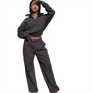 Women's 2 Piece Tracksuit Set Long Sleeve Zip Up Stand Collar Top Full Length Pants Casual Loose Outfit <b>Oversize</b> Drop Shoulders - Product Image 1