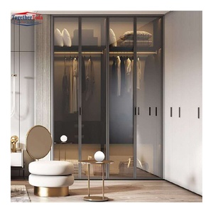 Armoire moderne à portes coulissantes avec panneaux en verre dépoli, rangement intérieur personnalisable, structure métallique durable, éclairage LED intégré - Product Image 1