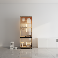 Villa pour chat panoramique moderne de luxe en bois, mobilier pour animaux de compagnie, cage intérieure compacte avec espace toilette, idéale pour petite maison, bureau ou hôtel