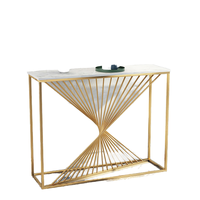 Table console de luxe moderne, base en acier inoxydable doré, plateau en marbre, table de salon, villa, hôtel, entrée, table de couloir, meubles