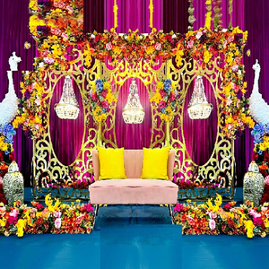 Elegantes Paneles Metálicos Dorados con Láser para Escenarios, Impresionantes Arcos Metálicos para Bodas, Marcos Metálicos para Escenarios de Bodas Indias en Interiores - Product Image 1