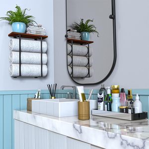 Porte-serviettes pour la décoration murale de la salle de bain, étagères de salle de bain, <span class=keywords><strong>design</strong></span> minimaliste noir, organisateur de rangement pour grandes serviettes, serviettes de toilette, spa - Product Image 3