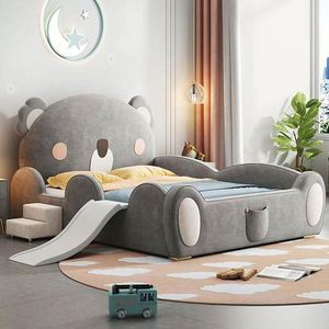 Cama Moderna y Cómoda con Diseño de Koala para Niños, con Tobogán, Tapizada, con Protección Anticaídas, Barandilla Completa Incluida, Cama de Madera de Lujo para Niños Pequeños - Product Image 3