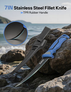سكين فيليه 7 بوصات من الفولاذ المقاوم للصدأ 5Cr14 مع طلاء مضاد للصدأ وشفرة حادة ومقبض مانع للانزلاق من TPR، سكين صيد مع إمكانية وضع شعار مخصص - Product Image 4