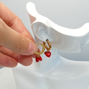Wholesale Stainless Steel Gold Huggie Hoop <b>Earrings</b> <b>Red</b> Enamel Mushroom Chili Heart Rabbit Dangle Charms <b>Drop</b> <b>Earrings</b> - Product Image 5
