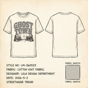 Camiseta de Manga Corta para Hombre, Corte Regular, Estampado Gráfico, Diseño Retro de Ciudad Fantasma, Estilo Occidental, Informal, de Algodón, OEM ODM - Product Image 6