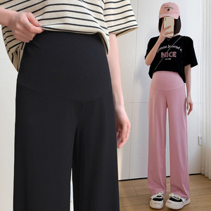 1113 #   <span class=keywords><strong>Pantalon</strong></span> de maternité décontracté à jambe large, coupe droite, amincissant, à rayures verticales, en polyester et élasthanne, avec soutien abdominal - Product Image 2