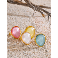 Bague ajustable JINYOU 7003 en acier inoxydable doré, bijou d'été, cadeau exquis, multicolore (blanc, rose, bleu, jaune) en résine