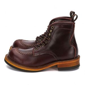 New Men's Winter-<b>Spring</b> Vintage Outdoor Work <b>Boots</b> Made of Genuine Leather with Laces Ankle Height and Cowhide for Trekking - Product Image 5