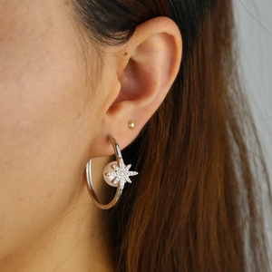 Promozione scintillante moda donna gioielli micro pavé cz starburst perla huggie <span class=keywords><strong>cerchio</strong></span> orecchino - Product Image 3