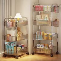 Chariot de rangement transparent en acrylique pour snacks, 4 niveaux, mobile, avec système de poulies, idéal pour salon et salle de bain