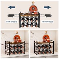 Porte-vin en métal pour comptoir, porte-vin de table en bois naturel, support de rangement pour 8 bouteilles avec plateau en bois