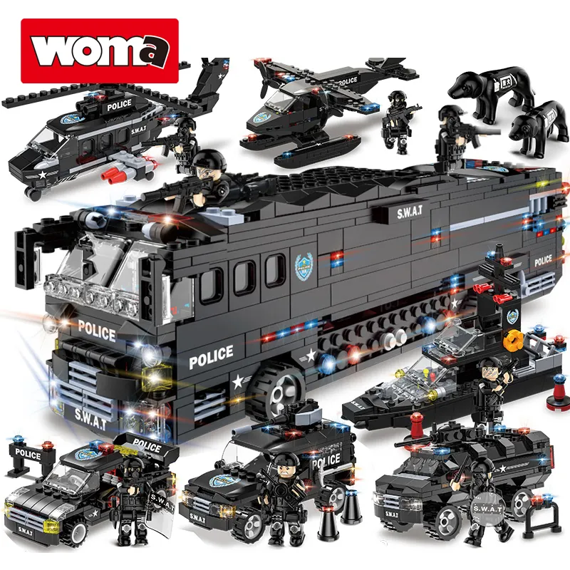 WOMA oyuncaklar Amazon sıcak satış tuğla SWAT cep savaş otobüs polis arabası ordu modeli yapı taşı çocuklar için büyük set Zabawka