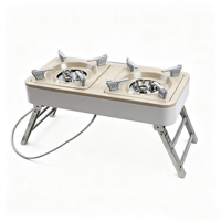 Réchaud à gaz portable d'extérieur à 2 brûleurs, cuisinière de camping en acier inoxydable, poignée pliable, réchaud au butane pour les voyages et la randonnée