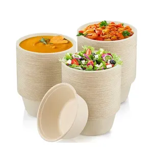 Custom Biodegradable Sugarcane Bagasse Eco-Friendly Disposable Food Packaging Salad Soup Bowl With Lid