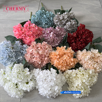Bunga Hydrangea sutra buatan, dekorasi bunga Hydrangea putih latar belakang kualitas tinggi 5 kepala