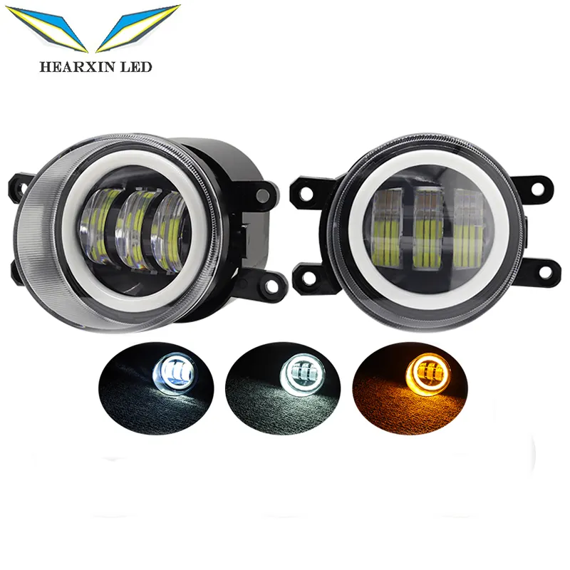 Hearxin 4 pouces voiture antibrouillard LED ange yeux clignotant lampe 30W double lumière antibrouillard rond voiture antibrouillard lampes pour Jeep Wrangler