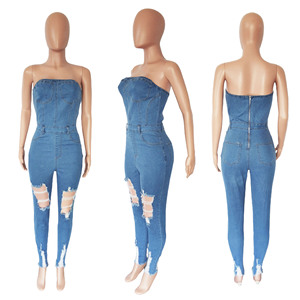 Combinaison en jean sans manches évidée pour femme – Vente en gros - Product Image 3