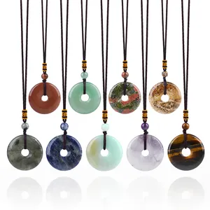 30mm Circle Donuts Healing Crystals Natural Semi-Precious Gemstone Stone Amulet Lucky Coin Donuts Charm necklace