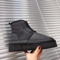 Nouvelles bottes d'hiver pour femmes en cuir véritable à semelle épaisse, style personnalisé, avec fermeture éclair avant, plateforme, semelle plate, tige courte et garniture en fourrure