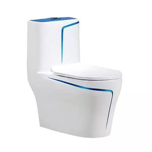 Vaso Sanitário Monobloco de Cerâmica para Banheiro Louça Sanitária de Luxo Cor Branca com Linha Dourada para Instalação no Piso - Product Image 4