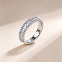 Bague Éternité Complète en Argent Sterling 925 avec Moissanite Taille Baguette, Plaqué Or Vermeil 3 Carats, Bijoux Fins pour Femme, Cadeau, Vente en Gros