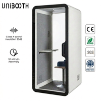 UNIBOOTH Mobile Privacy, cabine de réunion insonorisée 33 dB, ignifuge ISO 23351, montage rapide, pour les écoles, les universités, prête à être expédiée