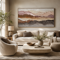 Tableau mural abstrait superposé aux tons terreux, peint à l'huile sur toile, beige rosé, cadre en bois texturé 3D, peint à la main, décoration de luxe pour salon