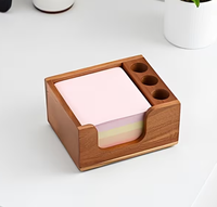 Organisateur de bureau moderne en bois d'acacia avec distributeur de notes adhésives, taille personnalisable, étagère de rangement multifonctionnelle