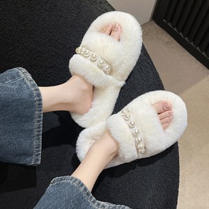 Pearl Hairy <strong>slippers</strong> for Women's Outdoor Wear in the Spring and Autumn of 2026, New Thick Soled Mesh <strong>Red</strong> Cotton <strong>slippers</strong> - Product Image 4