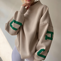 Sweat-shirt à col montant pour femme OEM, coupe décontractée, color block, 100% coton molletonné, pull oversize