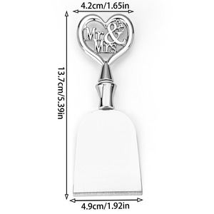 Ensemble de couteaux à fromage Mr & Mrs, 4 pièces, manche en forme de cœur en acier inoxydable, cadeau de mariage pour servir le fromage, décoration de fête - Product Image 5