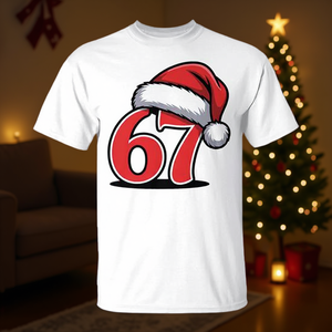 Six Seven 67 Meme Gen Slang Alpha Christmas Santa Hat T-shirt - Product Image 3