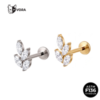 VORA Hoja Marquise Piercing F136, clou d'oreille hypoallergénique à filetage interne pour hélix, cartilage et labret, Or 18K