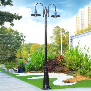 Outdoor Brass Garden Lamp <b>Post</b> with Dual Glass Shades 2700K Warm White AC 220V IP66 Motion Sensor <b>Solar</b> Non-Detachable Fixture - Product Image 4