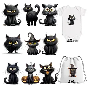 15cm 5.9in Kid Halloween gato negro hierro en pegatina de transferencia de calor <span class=keywords><strong>para</strong></span> <span class=keywords><strong>ropa</strong></span> DTF vinilo impreso apliques térmicos calcomanía lavable - Product Image 1