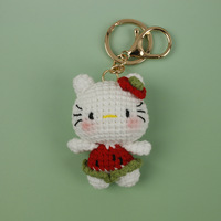 Nouveau porte-clés miniature chat tissé à la main en fil crocheté, pendentif chat Dopamine mignon pour sac